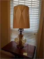 Large 1970s lamp glass with brass base