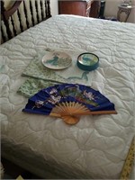 Peacock plates,  placemat & 70" table runner