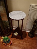 Walnut finish marble top stand