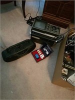 Box of electronics, boom boxes,radios,tv franzus