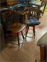 > 2 maple wood swivel bar stools - good condition