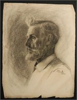 1913 Charcoal Profile Portrait of Man w/Beard