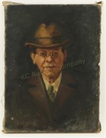 Portrait of Man in Hat w/Glass Oil on Canvas