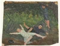 "Park Children on Swing" Oil on Canvas