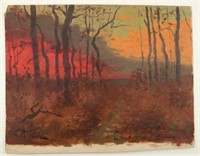 Orange and Red Autumn Sunset Oil on Paper
