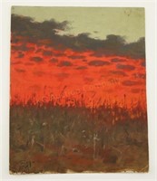 "Orange Sunset". Corn Field. Oil on Paper