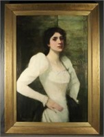 1901 Girl in White Oil on Canvas Framed