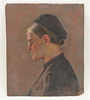 Profile Portrait of Woman. Oil on Paper