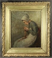 1922 Peasant Knitting Oil on Canvas
