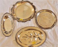 4 SILVER PLATE SERVING TRAYS