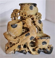 ASIAN JADE CARVING WITH CHICKENS - CHIPPED