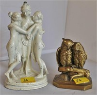 OWL BOOK END AND 3 SISTERS LAMP BASE