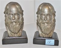 PAIR OF "WALT WHITMAN" BRONZE TYPE BOOK ENDS ON