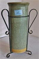CERAMIC VASE WITH IRON STAND MEASURES 13" H