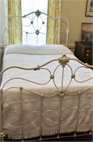 52" WIDE IRON BED WITH CHENILE BEDSPREAD AND