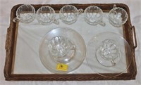 WICKER STYLE SERVING TRAY WITH GLASS CUPS AND