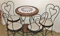 5 PC. OAK AND IRON ICE CREAM PARLOR TABLE AND