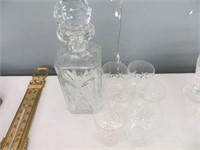(6) CRYSTAL LIQUOR GLASSES AND DECANTER