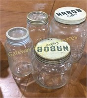 Nabob glass jars one large one medium one sguare