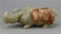 Very Old Chinese Celadon Jade Carved Rhinoceros