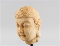 Chinese Marble Shakyamuni Buddha Head with Stand