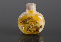 Chinese 19th C. Chalcedony Carved Snuff Bottle