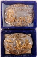 US Constitution & Will Rogers Belt Buckles (2)