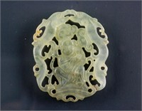 Chinese Icy Green Hardstone Immortal Pendant