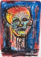 Attr. Jean Michel Basquiat Mixed Media Portrait
