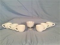 (6) Milk Glass Tea cups, (1) Milk Glass sherbert d