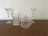 Clear glass candle holders, C & S containers