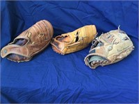 (3) Vintage Softball gloves