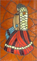 Leaded Stain Glass Native American Squaw & Papoose