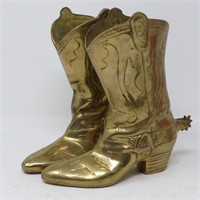 8" Tall Solid Brass Pair of Cowboy Boots w/ Spurs