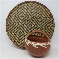 Hand Made Painted Terracotta Bowl with Handle