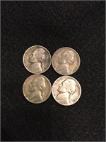 Lot of 4 War Nickels 35% Silver
