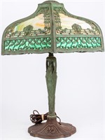 Antique Handel Art Nouveau Slag Glass Table Lamp