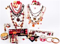 Jewelry Lot of Red Costume Necklaces, Bracelets +