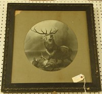 Lot #266 Vintage Print of an Elk fighting a