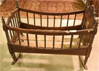 Lot #159 Walnut Victorian cradle with Rose