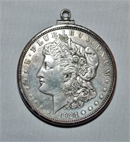 1921 Morgan Dollar in necklace bezel