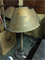 2 table top lamps with outdoor scene on shades