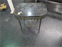 MARBLE TOP VICTORIAN TABLE METAL BASE