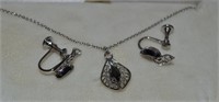Sterling & Hematite Necklace Pendant & Earrings