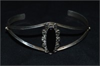 Sterling Cuff Bracelet with Black Stone