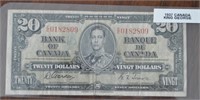 1937 $20 CAD Banknote King George EE Prefix
