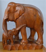Large Wooden Hand Carved Elephant Figure