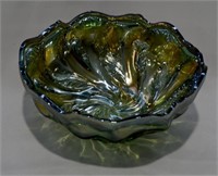 Imperial Acanthus Leaf Carnival Glass Bowl Green