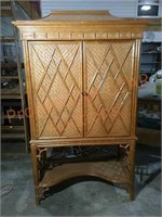 Oriental Style Wicker and Bamboo Armoire