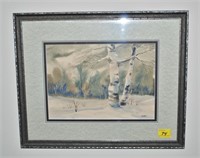 Framed Snow Scene Watercolor - signed Wyatt